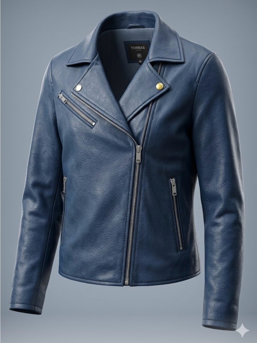 Torras Barcelona Modern Luxury Blue Lambskin Leather Jacket- Like New Size 10/12